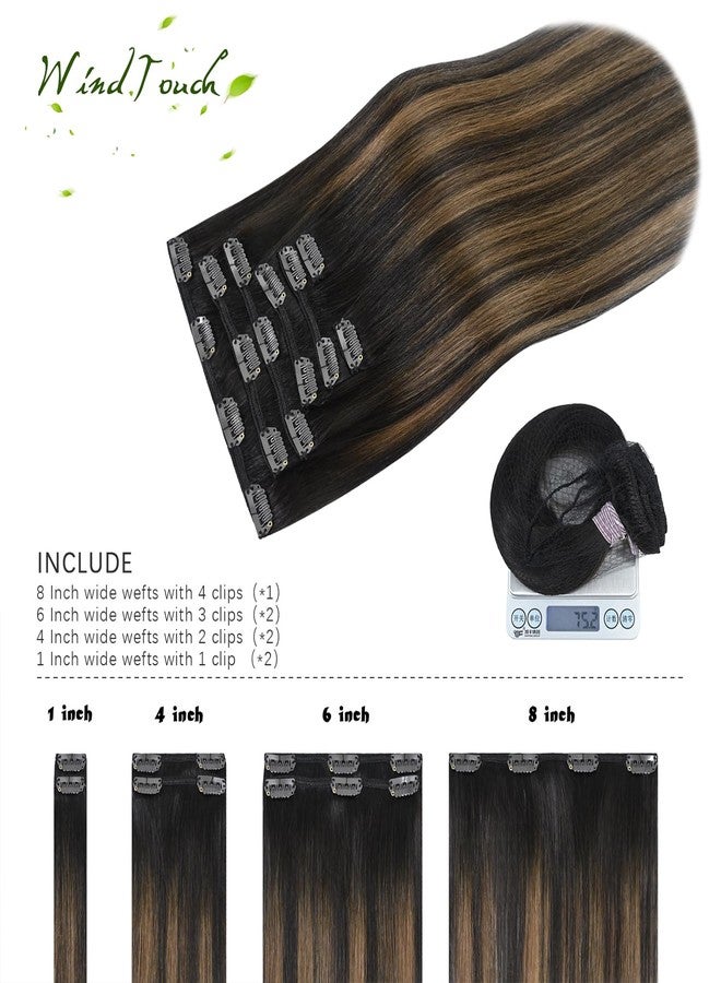 WindTouch Clip In Hair Extensions Human Hair Balayage Dark Brown to Chestnut Brown Highlights for Brown Hair 18Inch 75g #2T6P2 7PCS Hair Extensions Remy Hair - Image 3